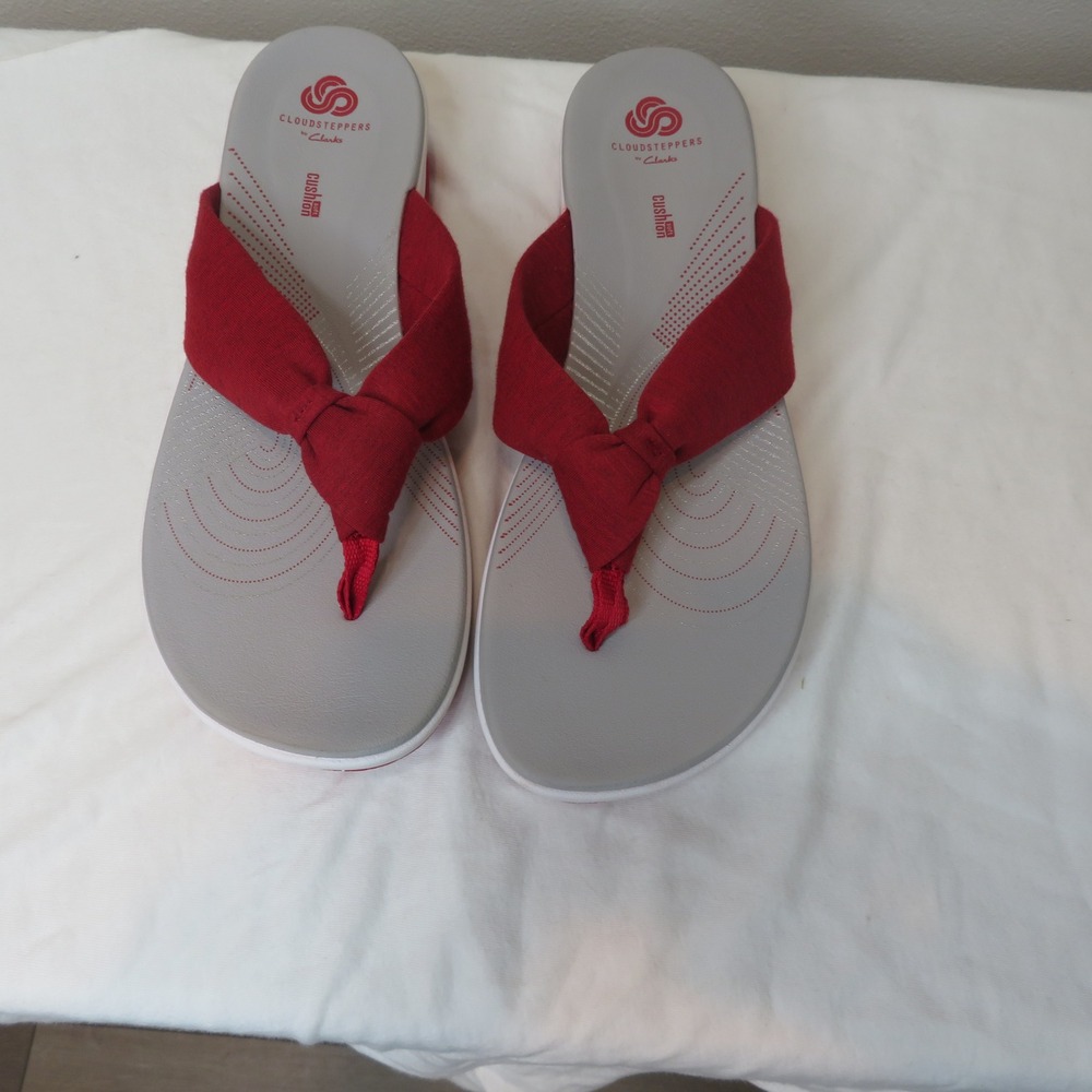Clarks Cloudsteppers Arla Glison Red Fabric Thong Flip Flop Sandals Womens 10 M